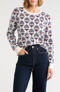 Adrianna Papell Floral Jacquard Crewneck Sweater