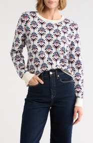 Adrianna Papell Floral Jacquard Crewneck Sweater