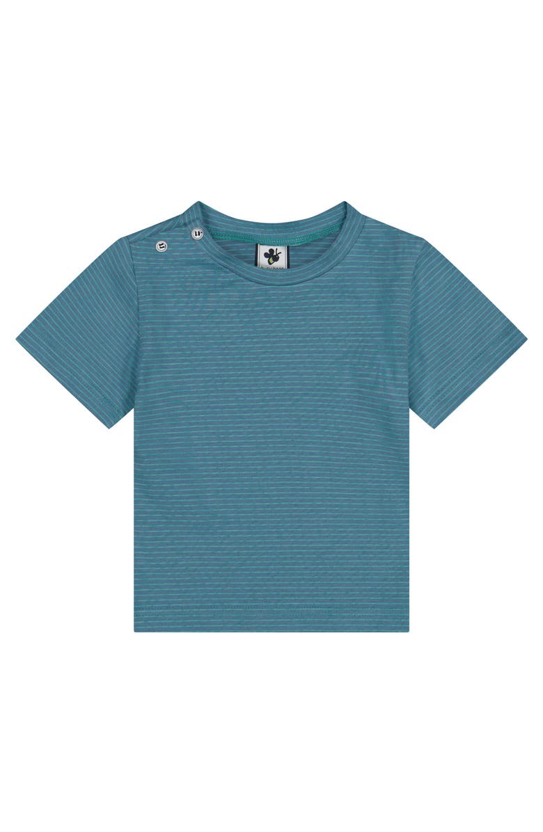 Busy Bees Henry Button Tee Blue Green Mini Stripe, Main, color, Blue Green Mini Stripe