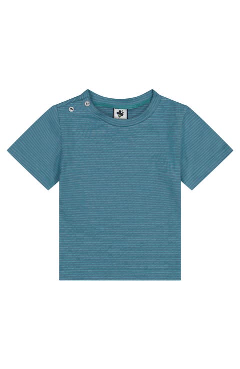 Henry Button Tee Blue Green Mini Stripe