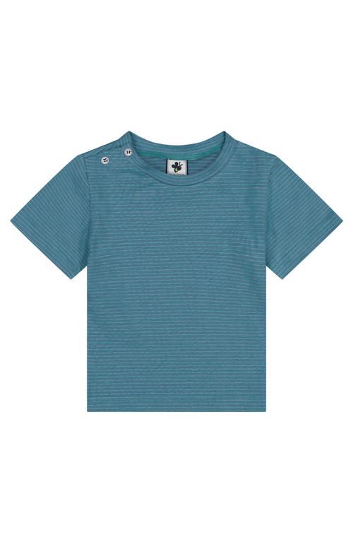 Busy Bees Henry Button Tee Blue Green Mini Stripe In Blue Green Mini Stripe