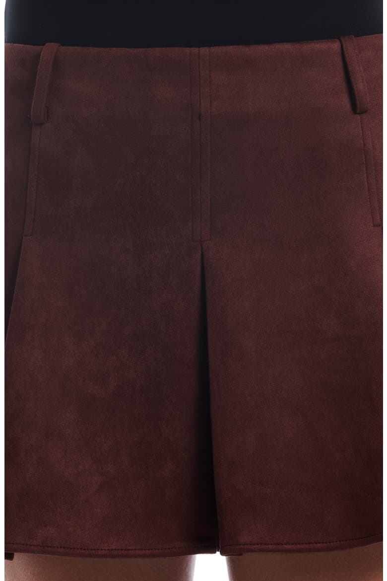 Pleated Faux Suede Miniskirt, Alternate, color, BITTER CHOCOLATE