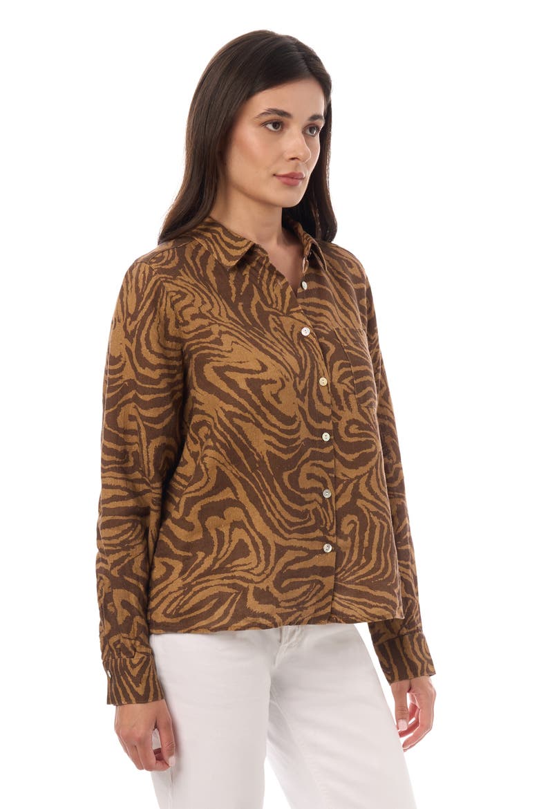 One Pocket Long Sleeve Linen Shirt, Alternate, color, Brown Zebra