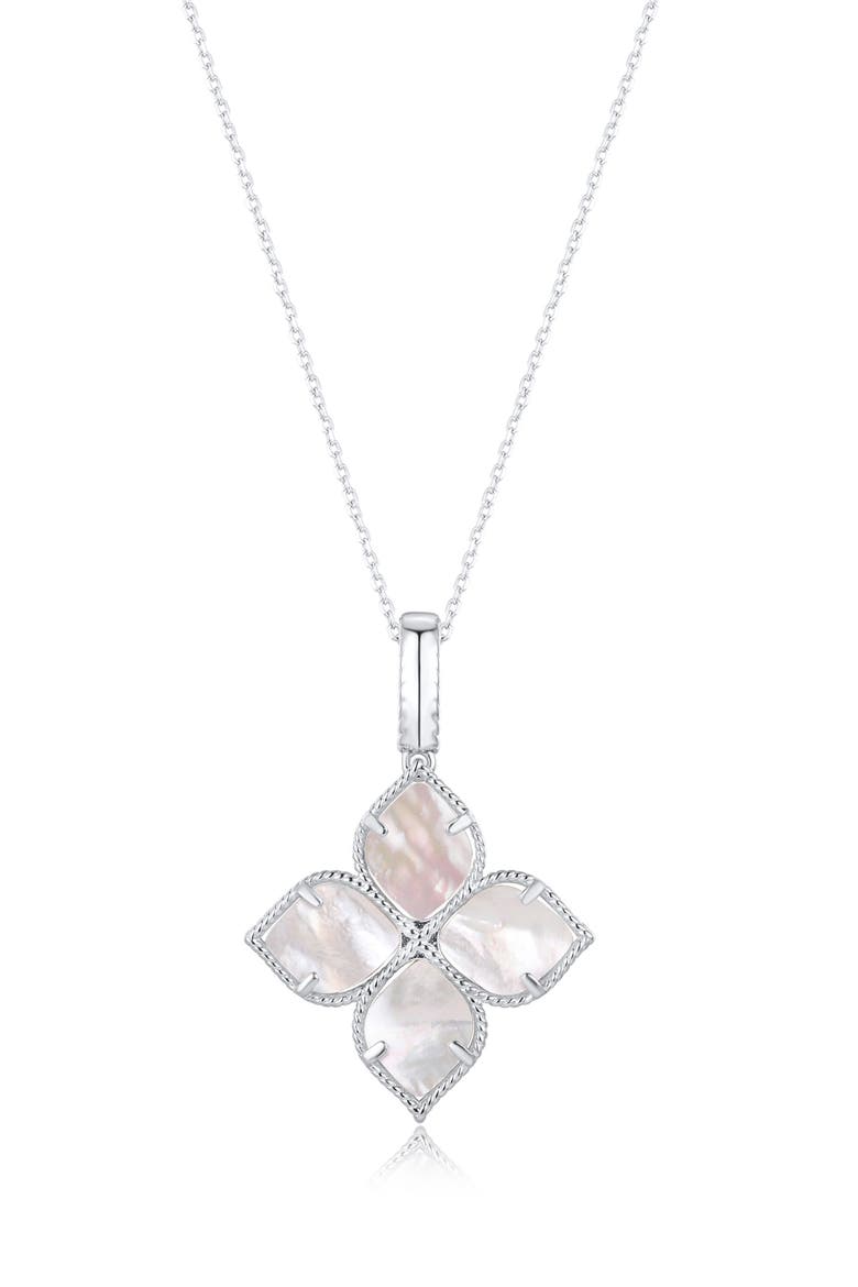 Pavé Cubic Zirconia & Enamel Flower Pendant Necklace, Alternate, color, SILVER