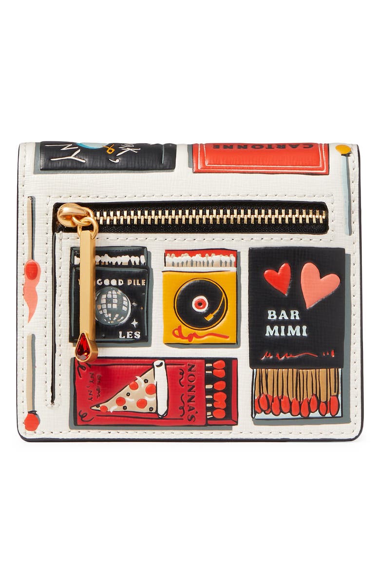 Kate Spade New York morgan matchbox embossed leather wallet, Alternate, color, Parchment Multi