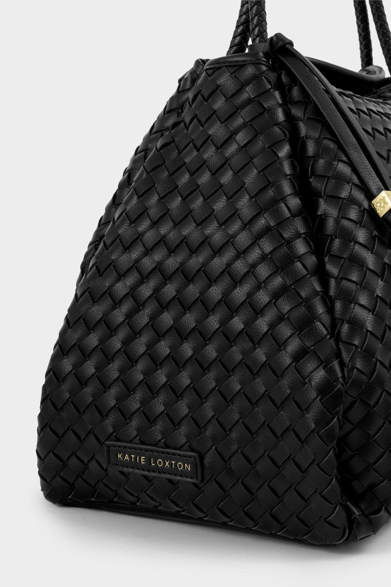 Katie Loxton Nova Hand Woven Large Shoulder Bag in Black, Alternate, color, Black