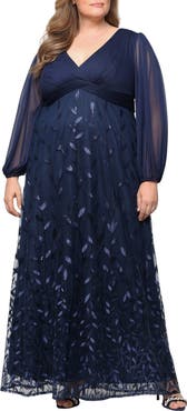 Alex Evenings Embroidered Long Sleeve A-Line Gown