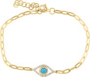 EFFY 18k Gold Plated Sterling Silver Turquoise & Diamond Evil Eye Paperclip Chain Bracelet