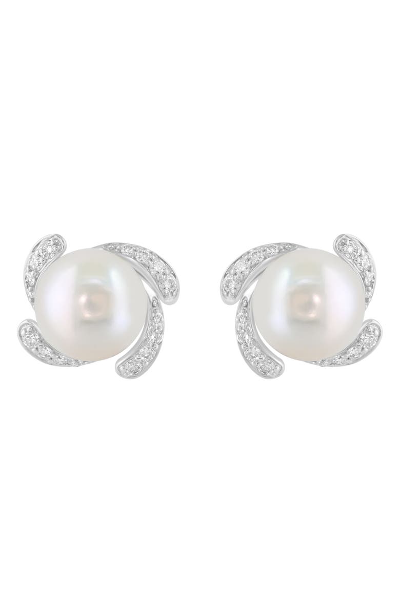 EFFY Sterling Silver Freshwater Pearl & Diamond Stud Earrings, Main, color, White