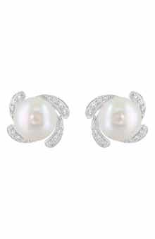 EFFY Sterling Silver Freshwater Pearl & Diamond Stud Earrings