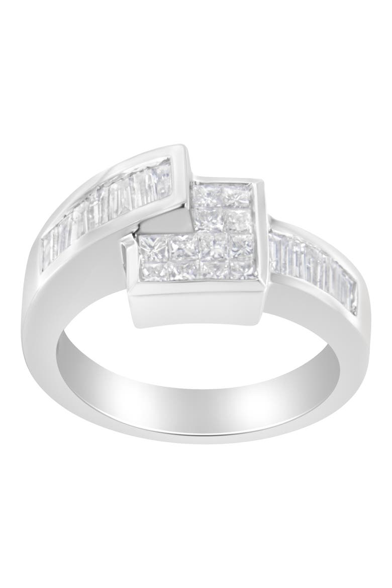 14K White Gold 1 1/3 Cttw Princess and Baguette-cut Diamond Ring, Alternate, color, White Gold