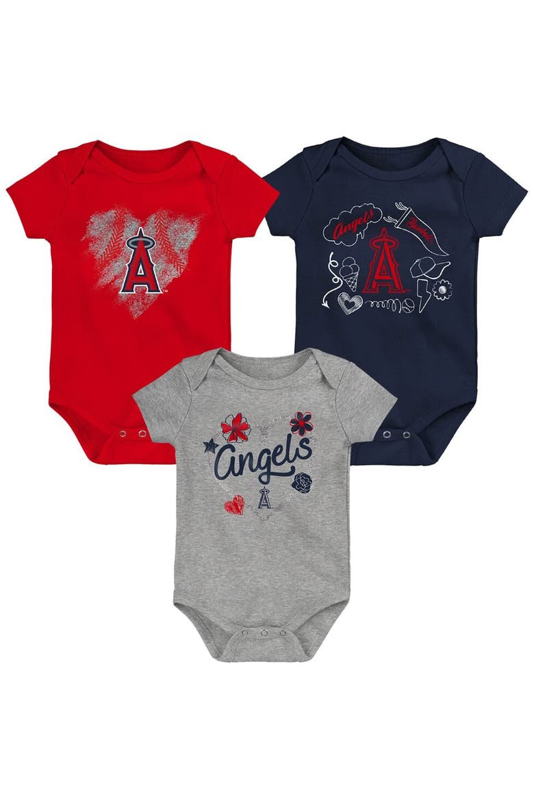 Infant Red/Navy/Gray Los Angeles Angels Batter Up 3-Pack Bodysuit Set, Main, color, Red