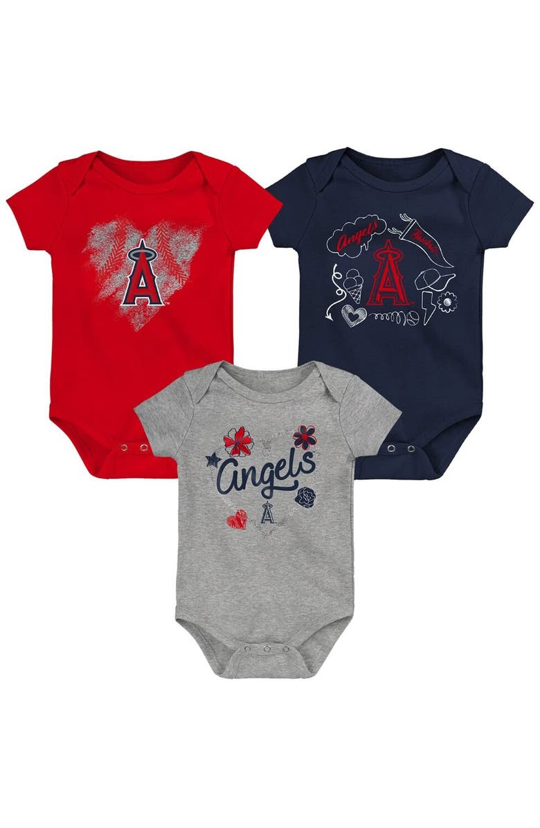 Outerstuff Infant Red/Navy/Gray Los Angeles Angels Batter Up 3-Pack Bodysuit Set, Main, color, Red