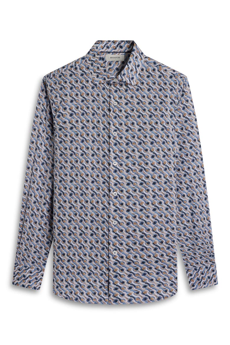 Axel Shaped Fit Geo Print Stretch Cotton Button-Up Shirt, Alternate, color, COBALT