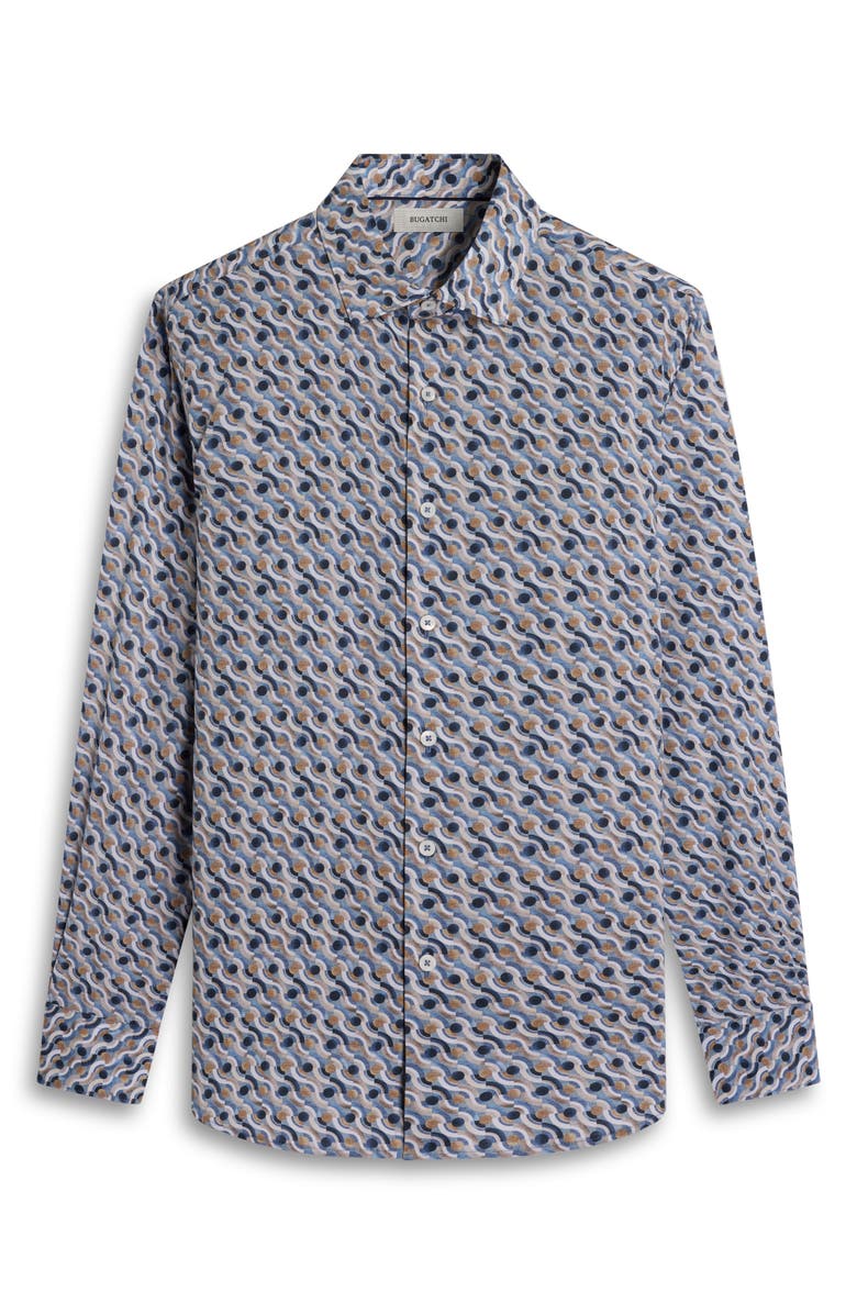 Bugatchi Axel Shaped Fit Geo Print Stretch Cotton Button-Up Shirt, Alternate, color, Cobalt