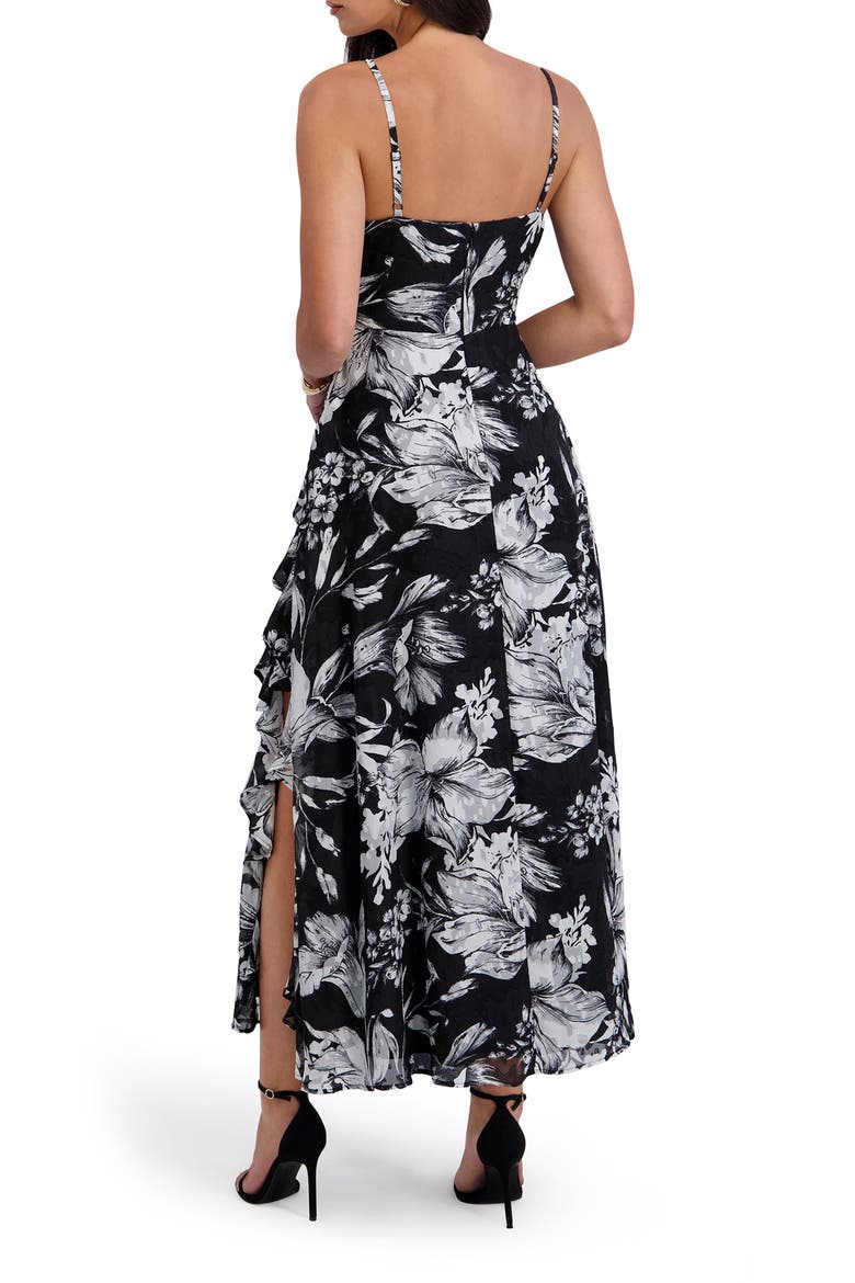 Burnout Chiffon Midi Dress, Alternate, color, BLACK/ WHITE
