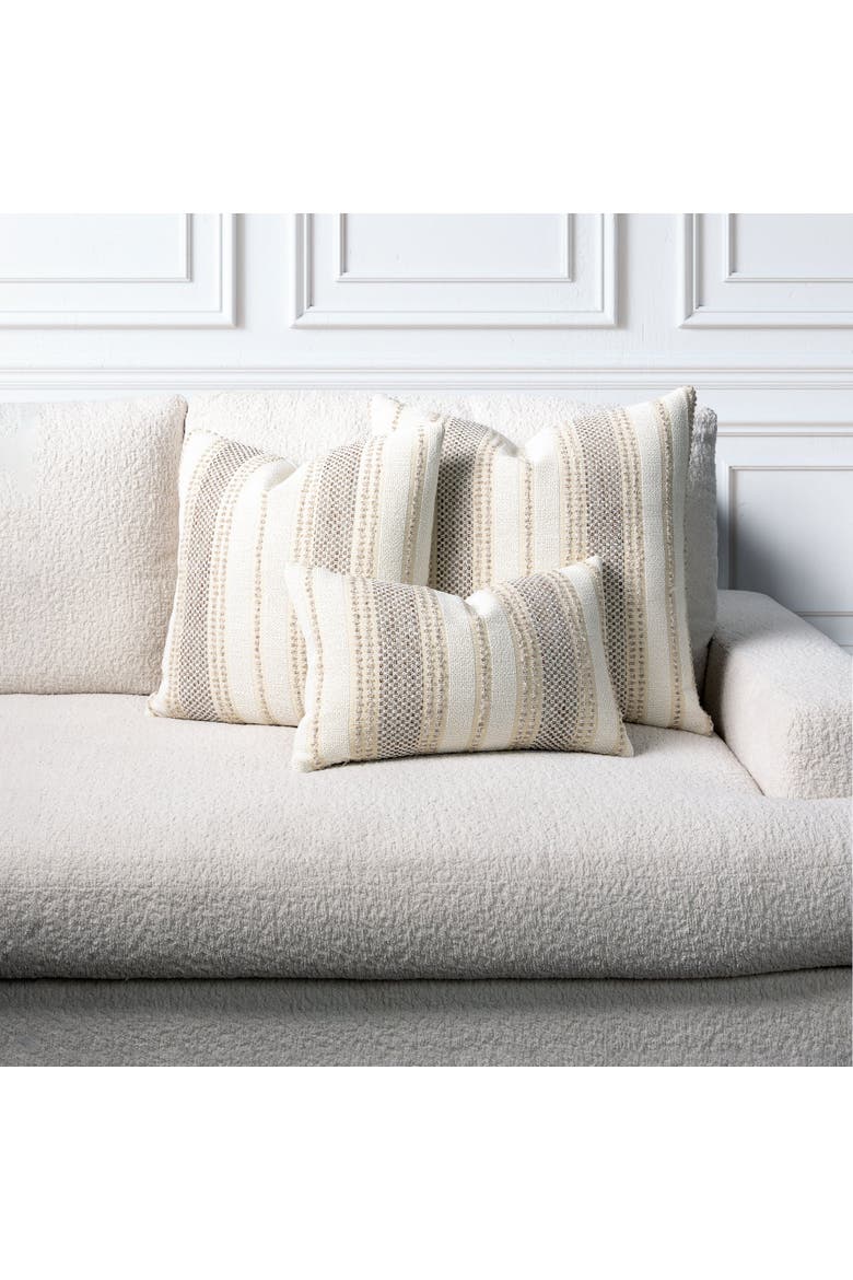Axis Textural Stripe Indoor & Outdoor Woven Accent Pillow & Insert, Alternate, color, Travertine