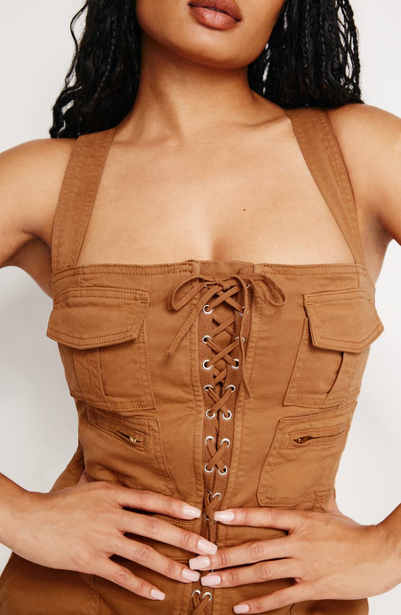 Good American Lace-Up Utility Twill Jumpsuit, Alternate, color, Canyon003