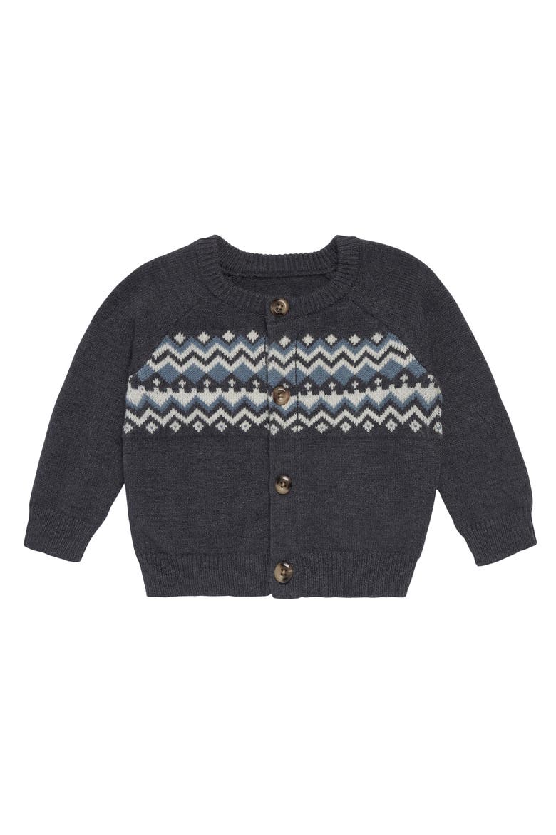 Fair Isle Cardigan Sweater, Main, color, Dark Grey