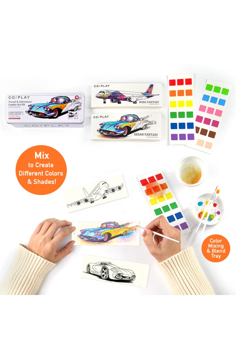 Watercolor Painting Art Kit Travel & Adventure Tin Box, Kids 6+, Alternate, color, Multicolored
