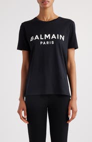 Balmain Button Shoulder Cotton Logo Graphic T-Shirt