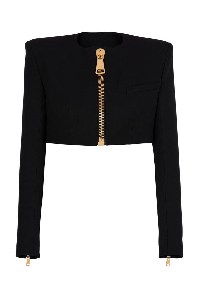 Cropped Jacket In Grain De Poudre Wool, Alternate, color, Black