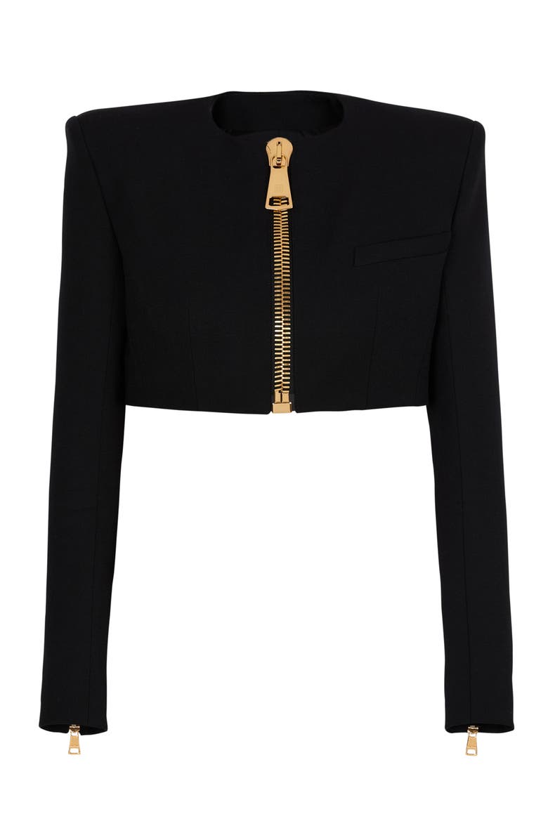 Balmain Cropped Jacket In Grain De Poudre Wool, Alternate, color, 