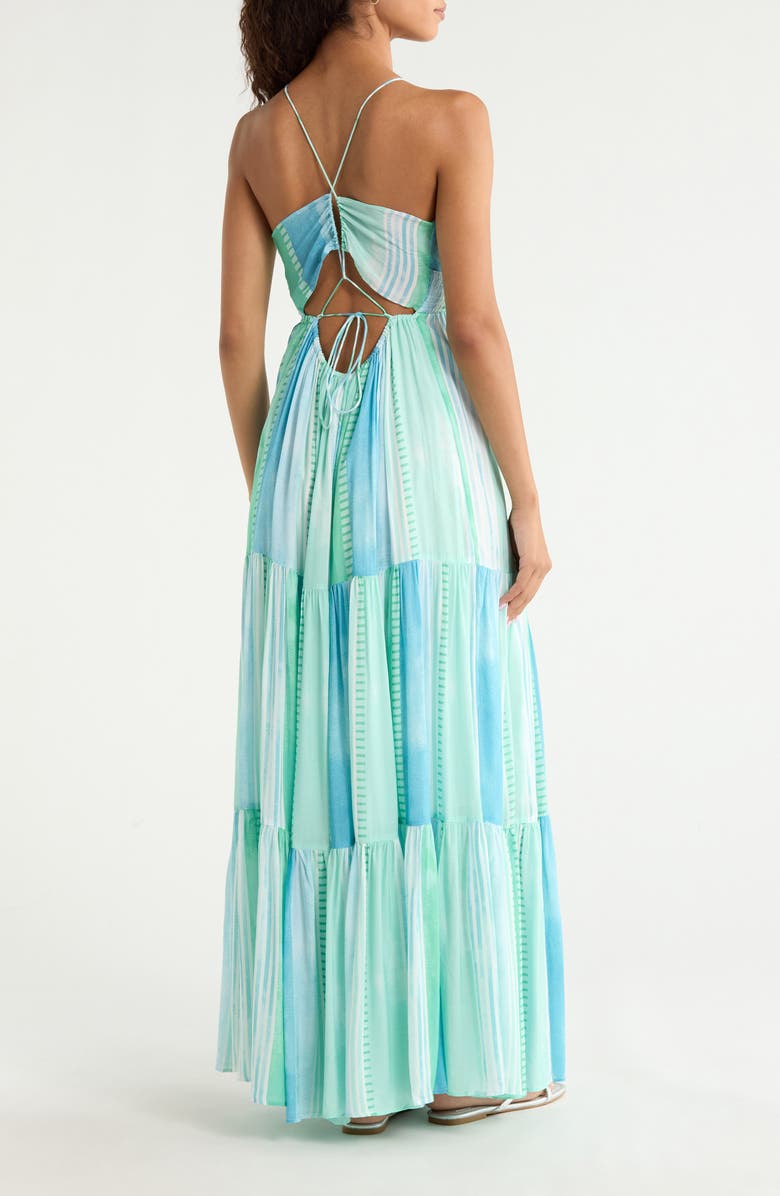 Elan Print Tiered Halter Maxi Dress, Alternate, color, Blue Strovia