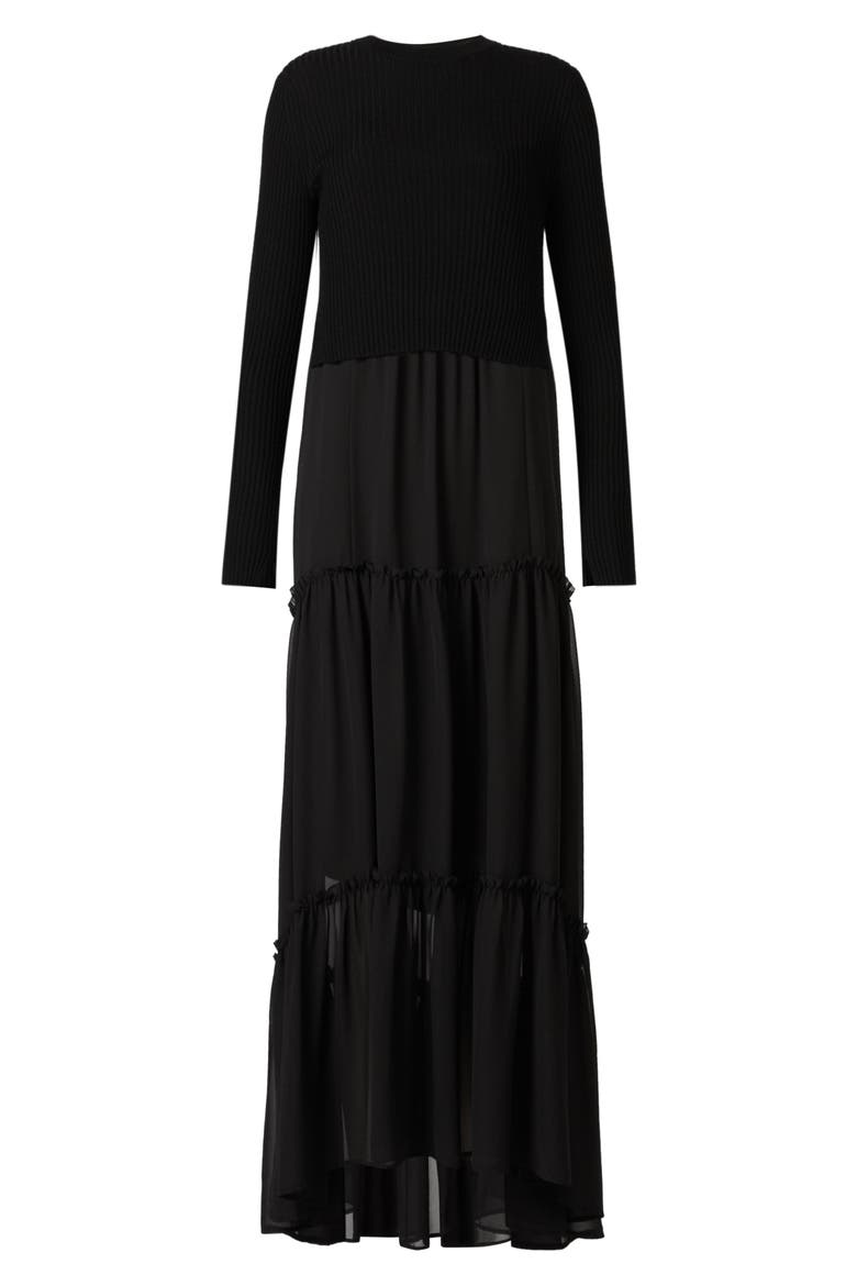 Tilly 2-in-1 Tiered Slipdress & Crop Merino Wool Sweater, Alternate, color, BLACK