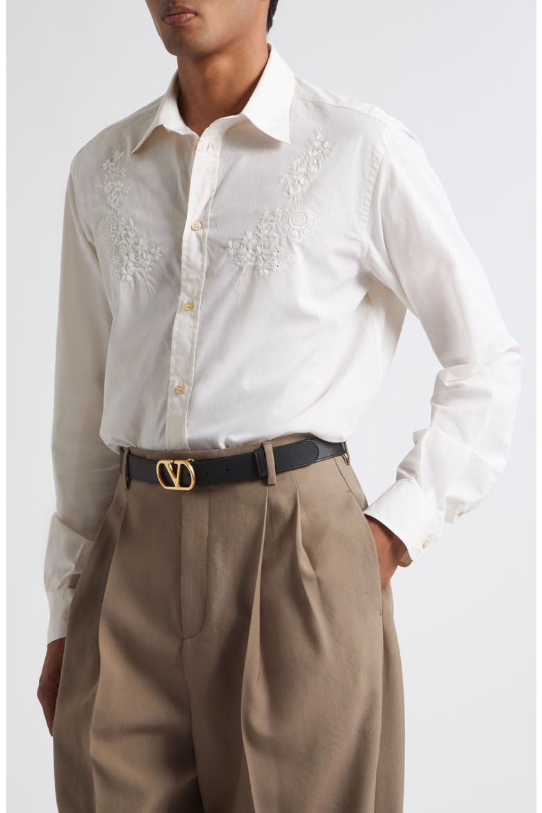 Floral Embroidered Cotton Button-Up Shirt, Alternate, color, 4H9 NATURAL WHITE