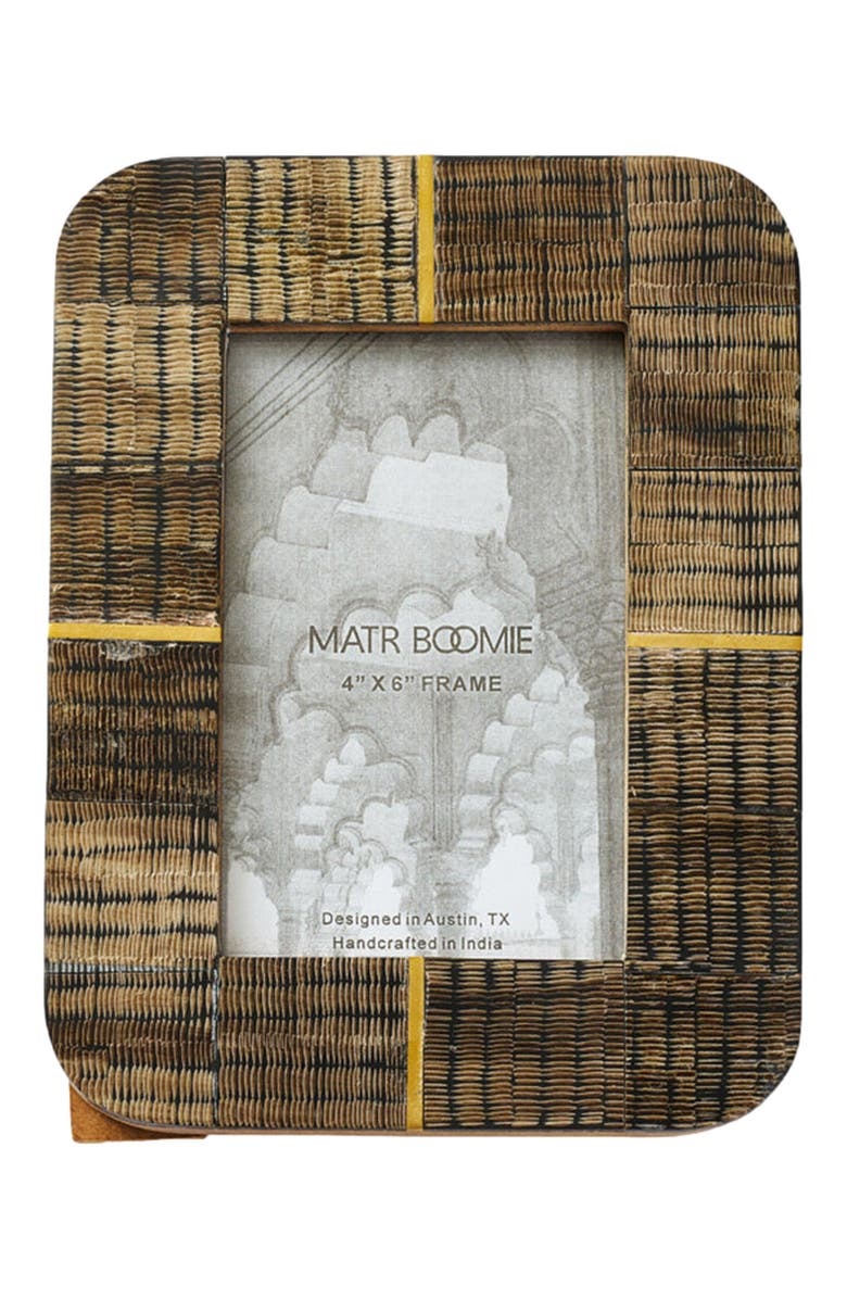 Matr Boomie Kerala Picture Frame - Curved Carved Horn , Brass Inlay, Main, color, Brown