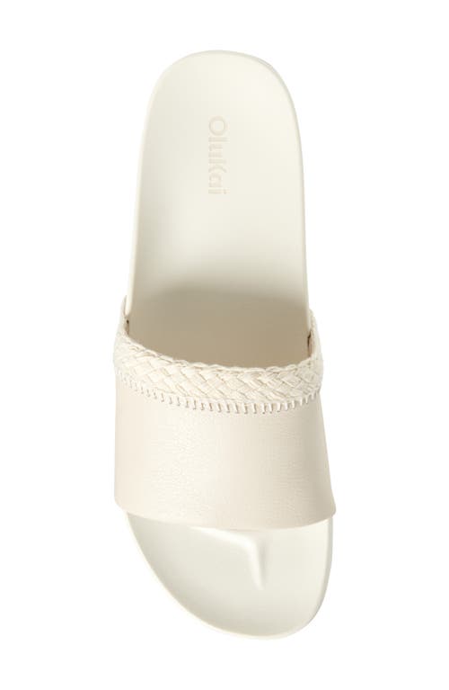 Olukai Pākea Leather Slide Sandal In White Sand/white Sand