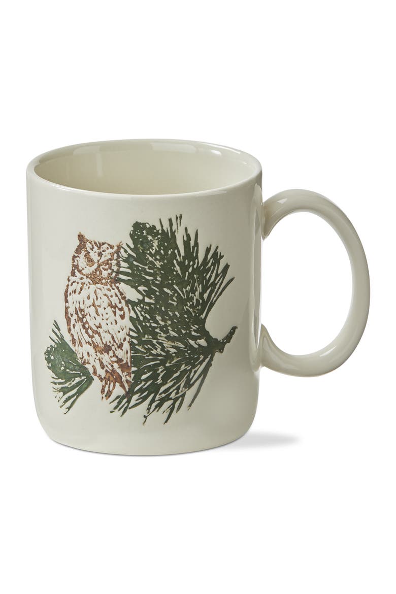 Wilde Pine Owl Mug Ceramic Drinkware Multicolor Christmas, Main, color, Beige