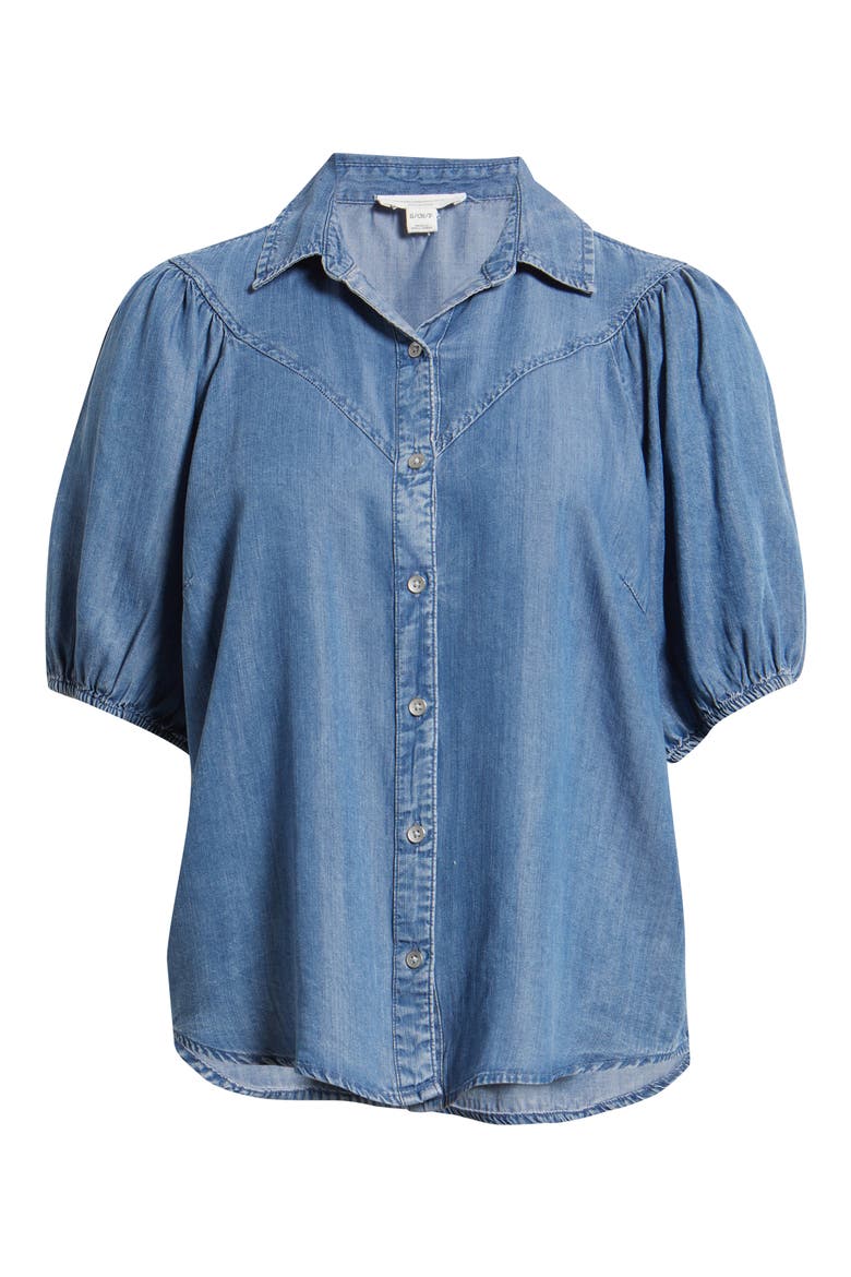 Lida Short Sleeve Denim Button-Up Shirt, Alternate, color, MEDIUM WASH