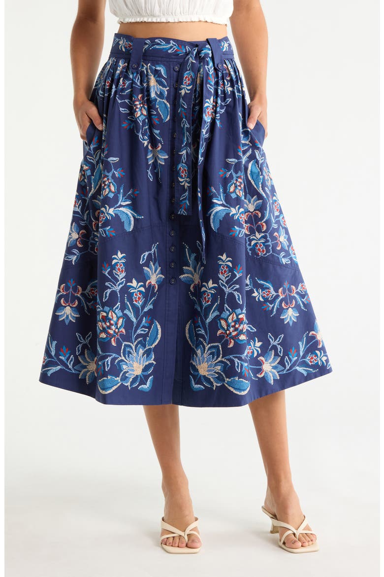 Winter Loom A-Line Midi Skirt, Main, color, WINTER LOOM BLUE