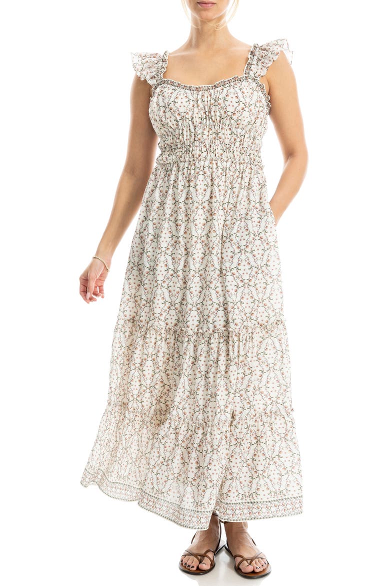 Sweetheart Neck Ruffle Strap Tiered Maxi Dress, Alternate, color, TOFU PINCUSHION LATTICE