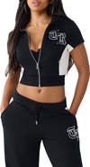 True Religion Paneled Short Sleeve Full Zip Hoodie