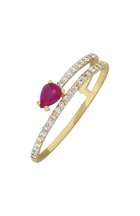 El Mar 18K Yellow Gold Ruby & Diamond Stackable Bypass Ring