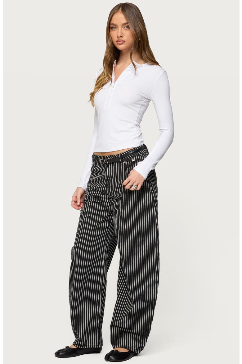 Pinstripe Low Rise Barrel Leg Jeans, Alternate, color, BLACK-AND-WHITE
