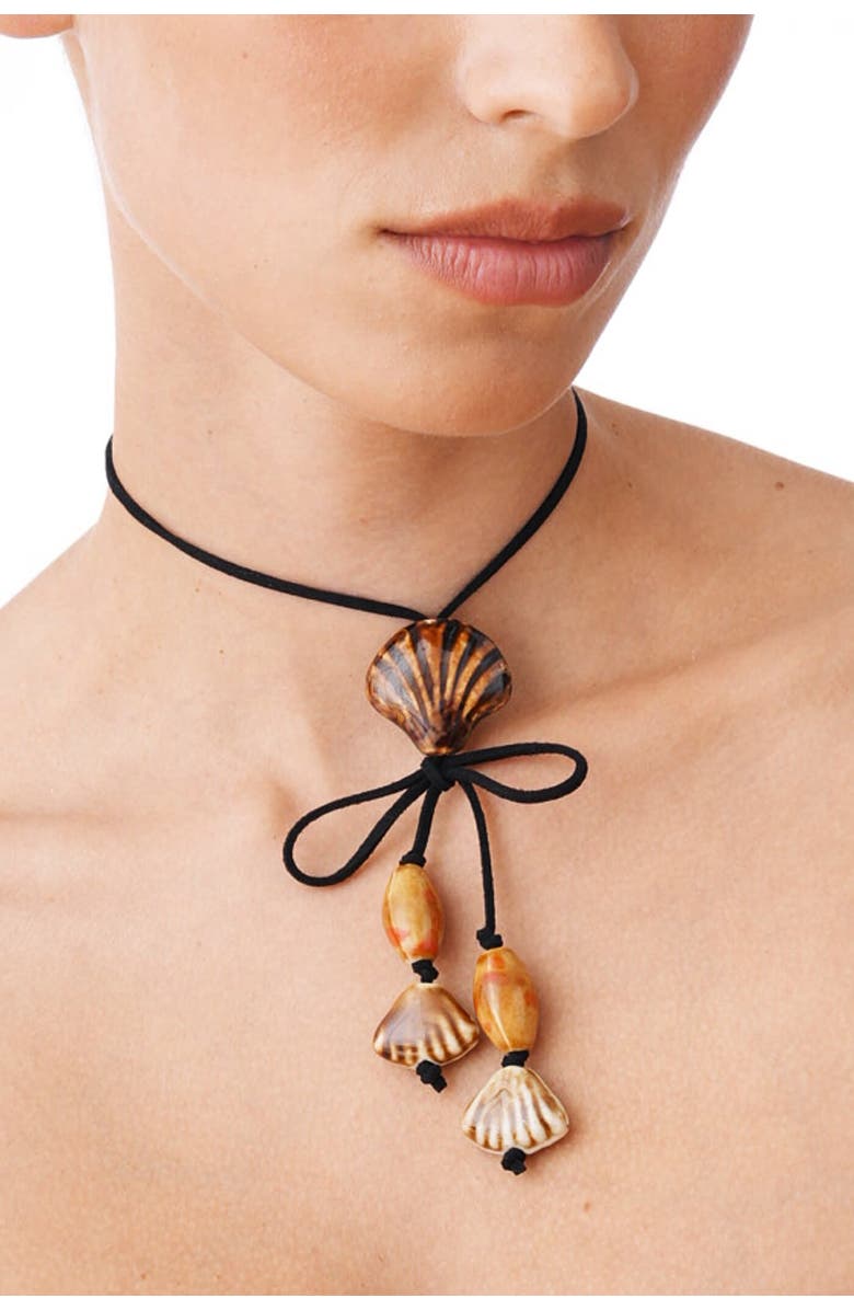 Velvet Luna Suede Necklace With Ceramic Seashell Tie Charm, Alternate, color, Black