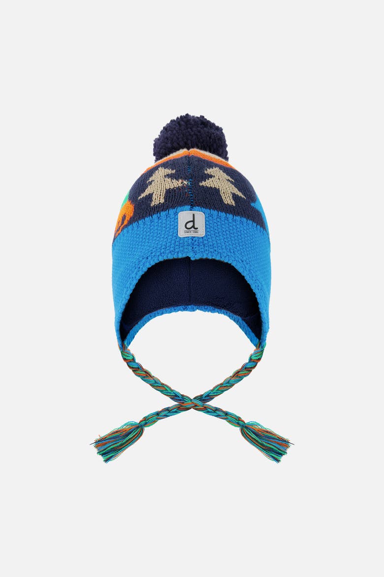 Winter Dinosaur Fleece Lined Peruvian Knit Hat with Pompom, Main, color, Blue Dinosaur Print