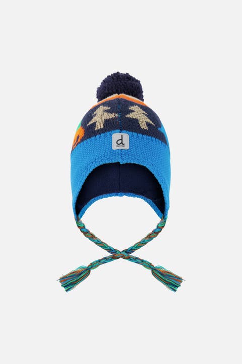 Winter Dinosaur Fleece Lined Peruvian Knit Hat with Pompom