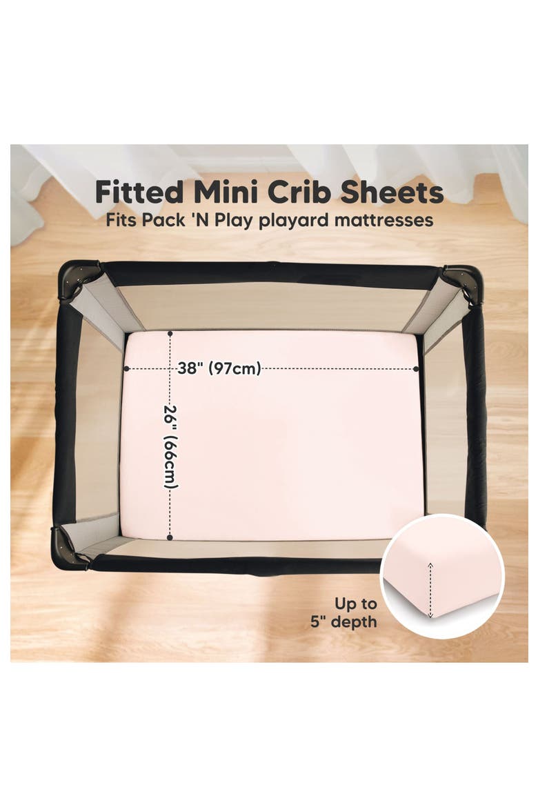 2-Pack Soothe [Protect+] Waterproof Mini Crib Sheets, Alternate, color, Mist Rose