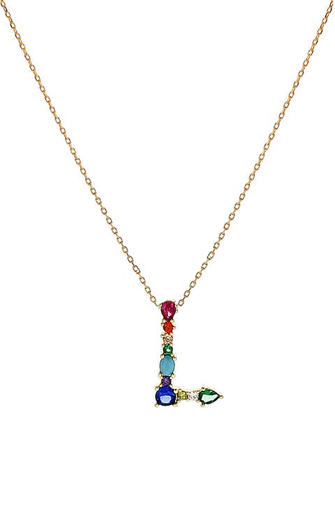 Multicolor Crystal Initial Pendant Necklace