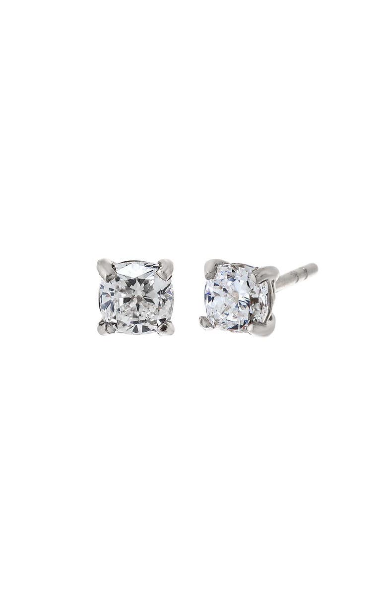 BY ADINA EDEN Lab Grown Diamond Cushion Cut Solitaire Four Prongs Stud Earring 14K, Main, color, 14K White Gold - 2 Carat