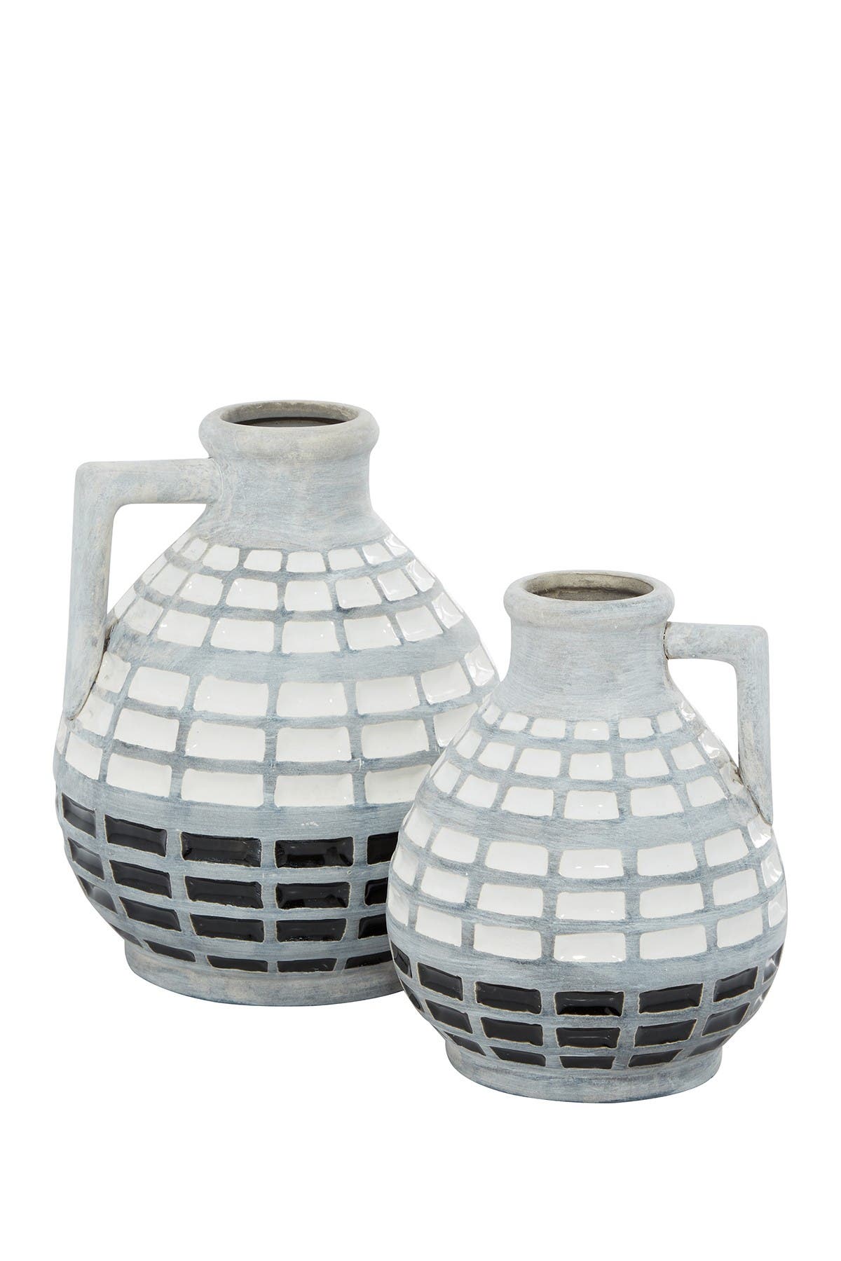 GINGER BIRCH STUDIO Gray Ceramic Handmade Vase with Grid Patterns - Set of 1