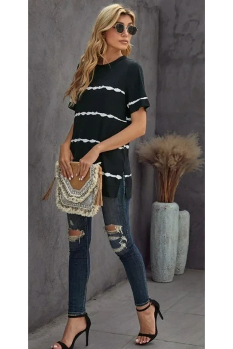 Tie-Dye Stripe Side-Slit Tunic Tee, Alternate, color, Midnight Black