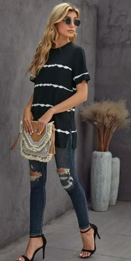 Zilpu Tie-Dye Stripe Side-Slit Tunic Tee | Nordstrom