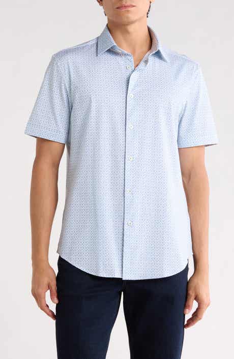 Bugatchi Abstract Print Stretch Cotton Short Sleeve Button-Up Shirt
