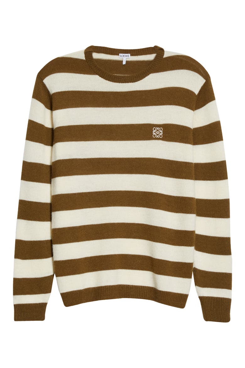 Stripe Anagram Logo Embroidered Sweater, Alternate, color, WHITE/KHAKI GREEN